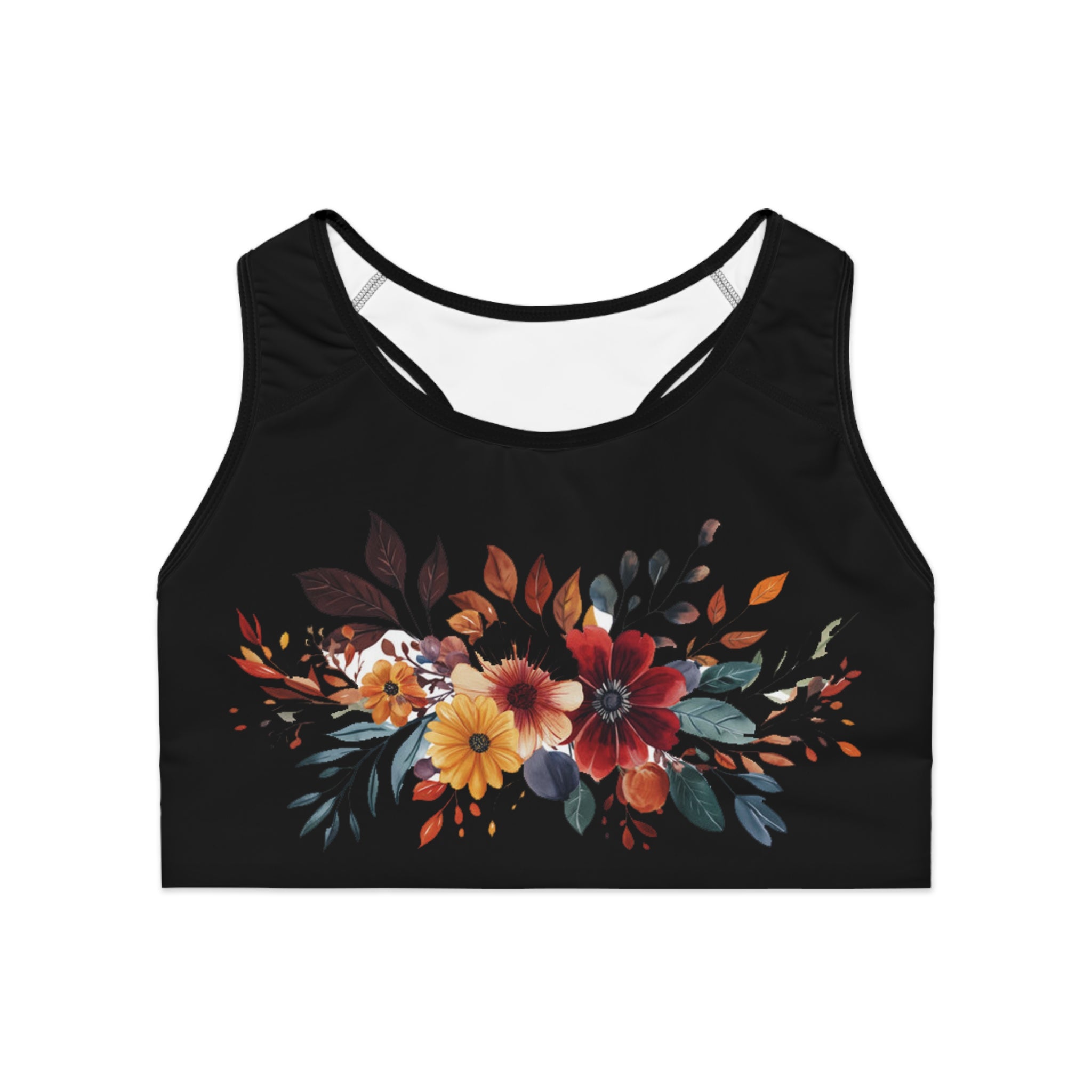 Floral All-Over Print Sports Bra — Flower Design
