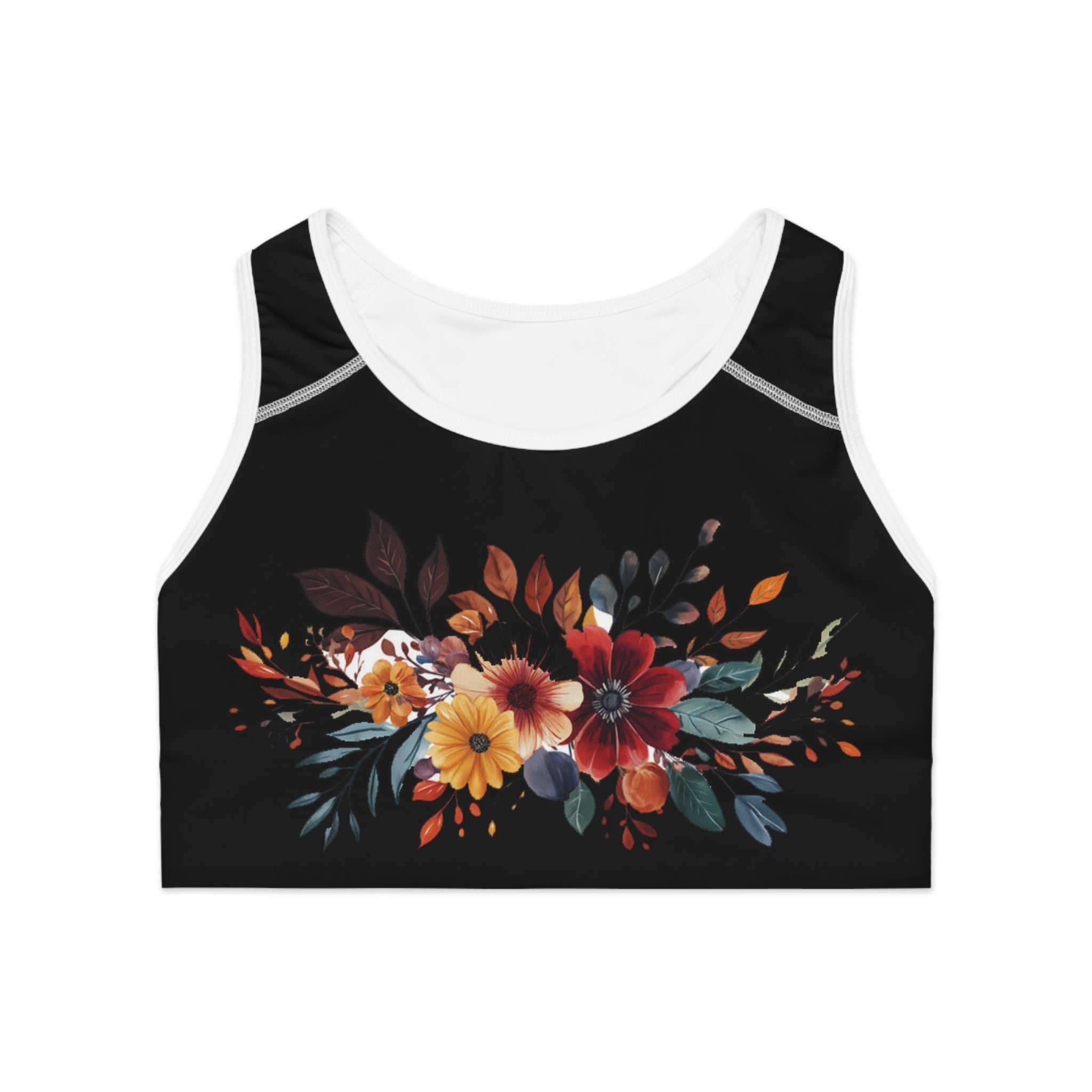 Floral All-Over Print Sports Bra — Flower Design
