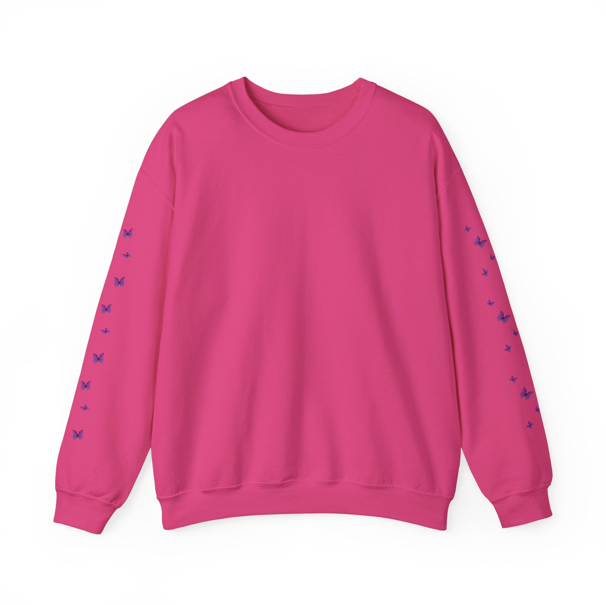 Magenta-Purple Butterfly Crewneck Sweatshirt — Women's Floral Butterfly Pullover