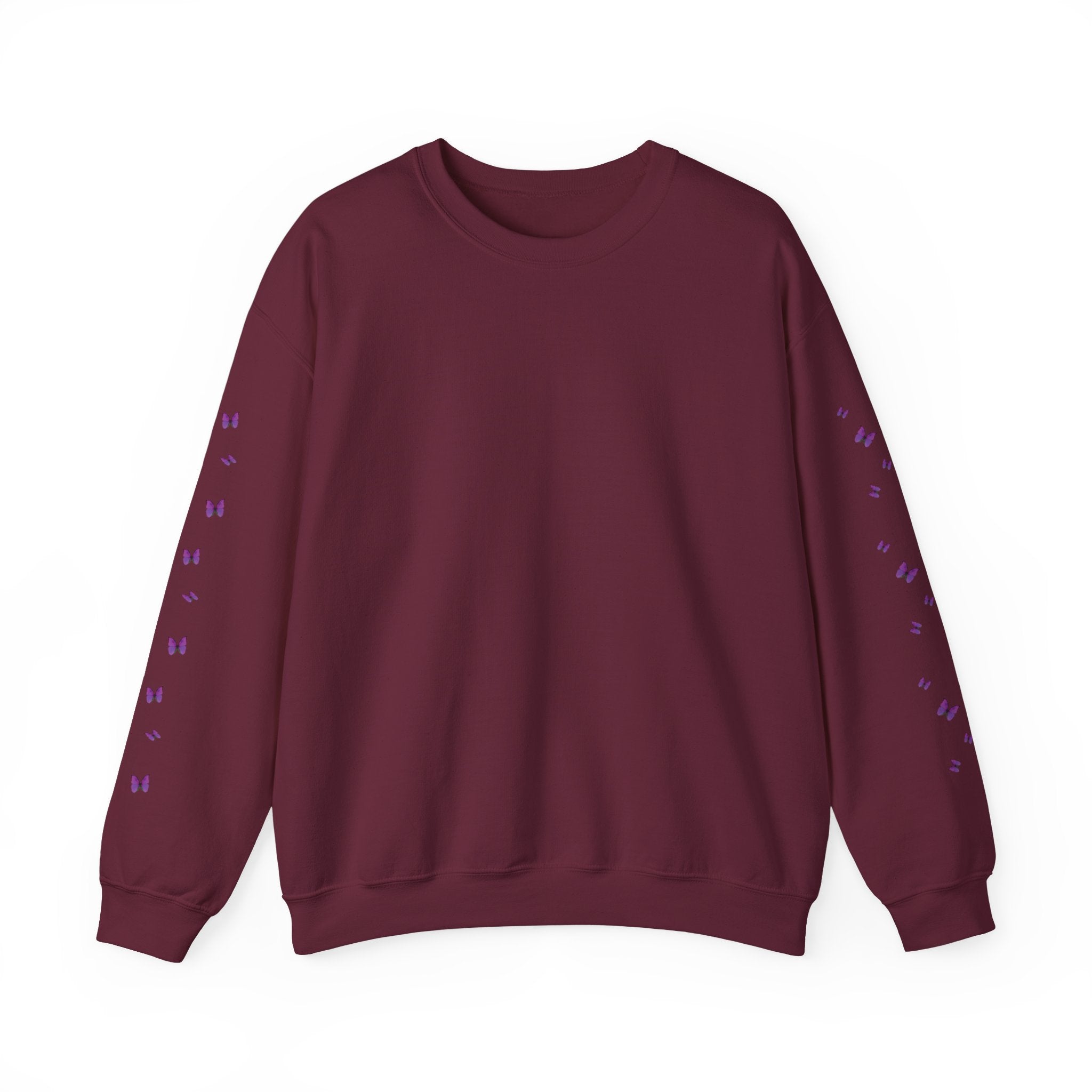 Magenta-Purple Butterfly Crewneck Sweatshirt — Women's Floral Butterfly Pullover