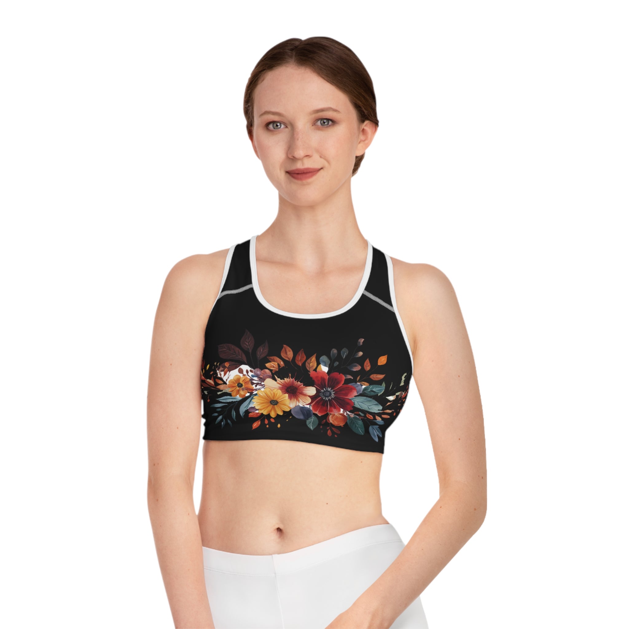 Floral All-Over Print Sports Bra — Flower Design