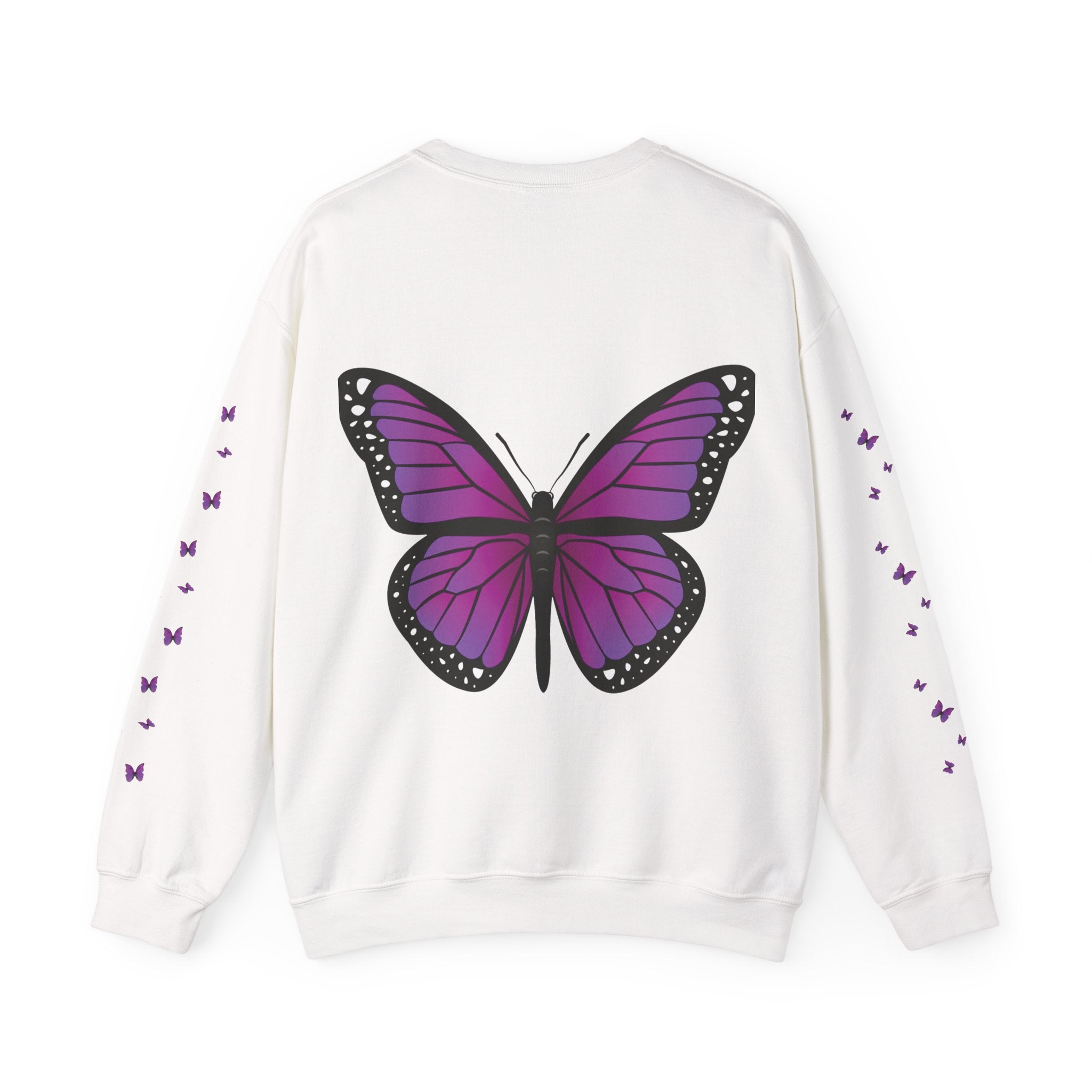 Magenta-Purple Butterfly Crewneck Sweatshirt — Women's Floral Butterfly Pullover